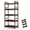 57-Inch Rustic Brown Industrial Storage Rack with 5 Shelves and Removable Hanging Hooks